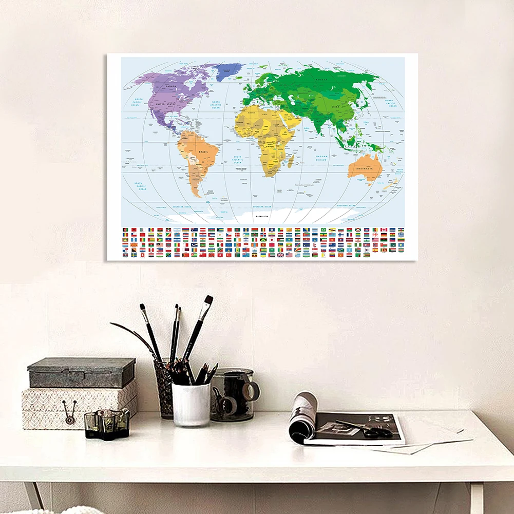 5*3 Feet Political Map of The World with National Flags Wall Poster Non-woven Canvas Painting Office Home Decor School Supplies 
5*3 Feet Political Map of The World with National Flags Wall Poster Non-woven Canvas Painting Office Home Decor School Supplies