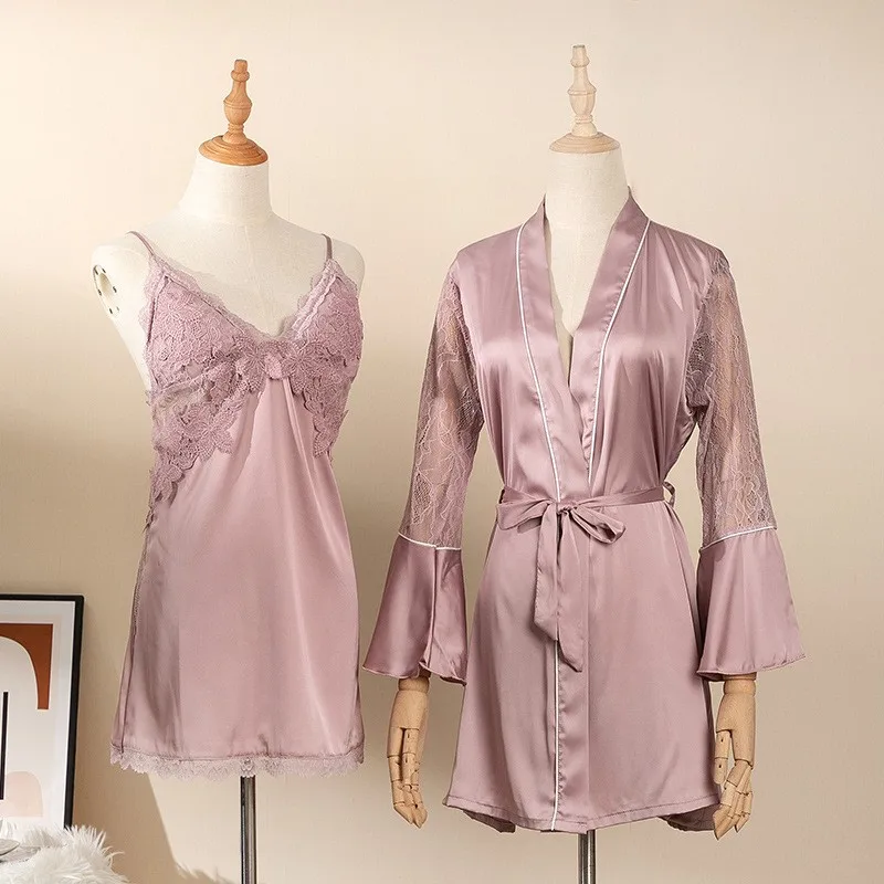 Women Sexy Robe Set Sleepwear Satin Full Slip Lace Casual Home Dressing Gown Kimono Bathrobe Summer New Nightwear
Women Sexy Robe Set Sleepwear Satin Full Slip Lace Casual Home Dressing Gown Kimono Bathrobe Summer New Nightwear