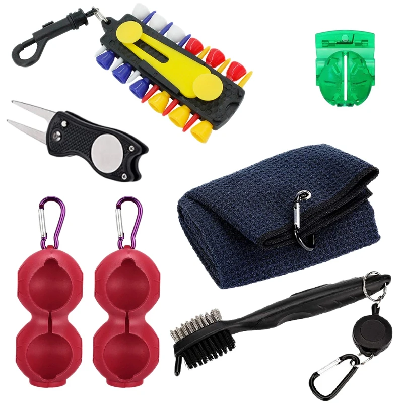 Golf Accessories 6 in 1 Kit-Towel,Ball Holder,Golf Club Brush,Divot Repair Tool,Ball Stencil,Tee Holder,Putting Markers
Golf Accessories 6 in 1 Kit-Towel,Ball Holder,Golf Club Brush,Divot Repair Tool,Ball Stencil,Tee Holder,Putting Markers