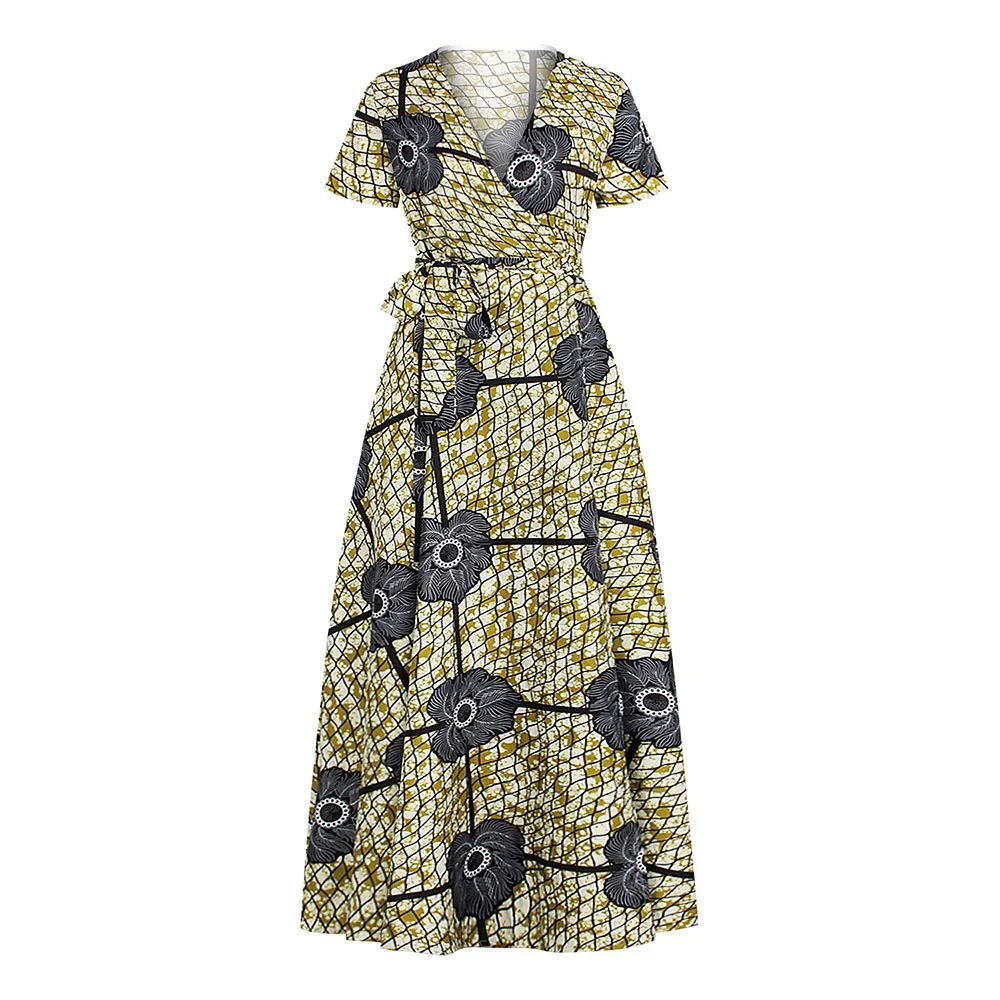 Western Style Fashion Digital Printing African Oversize Summer New Women's Dress V-neck Bandage Split Fork Casual Summer 
Western Style Fashion Digital Printing African Oversize Summer New Women's Dress V-neck Bandage Split Fork Casual Summer