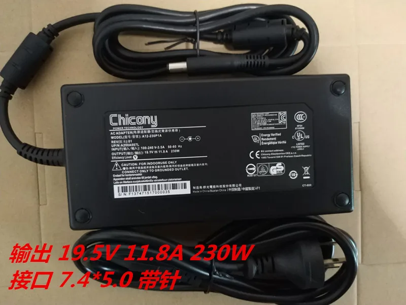 Genuine Chicony A12-230P1A 19.5V 11.8A A230A011L ac power supply Adapter for MSI GE73VR GT72S GE63VR GE75 GT72VR laptop adapter
Genuine Chicony A12-230P1A 19.5V 11.8A A230A011L ac power supply Adapter for MSI GE73VR GT72S GE63VR GE75 GT72VR laptop adapter