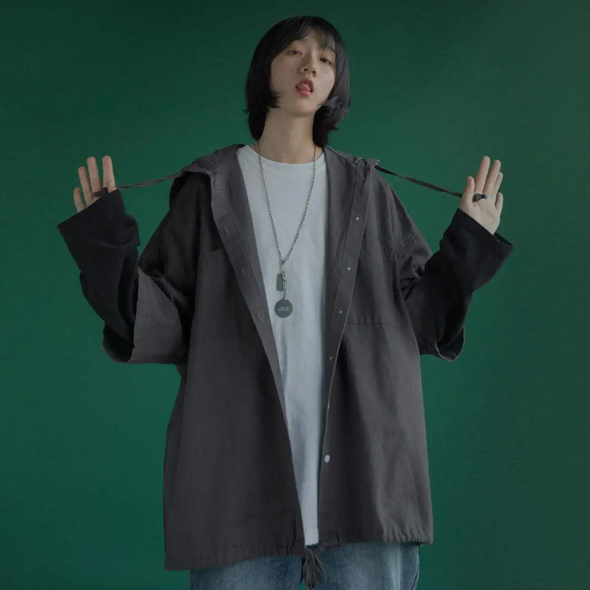 2022 New Fashion Korean Spring and Autumn Women's Hooded Long Sleeve Black Loose Retro Hong Kong Style Pure Color Jacket Coat
2022 New Fashion Korean Spring and Autumn Women's Hooded Long Sleeve Black Loose Retro Hong Kong Style Pure Color Jacket Coat