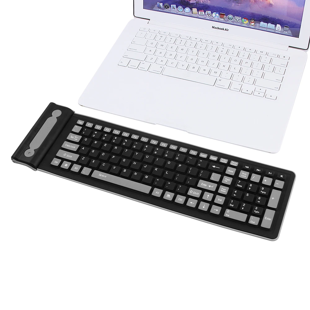 CHYI 2.4G Wireless Keyboard Flexible Soft Folding Silicone Waterproof 107 Keys Roll Up Silica Gel Silent Keyboard For Laptop