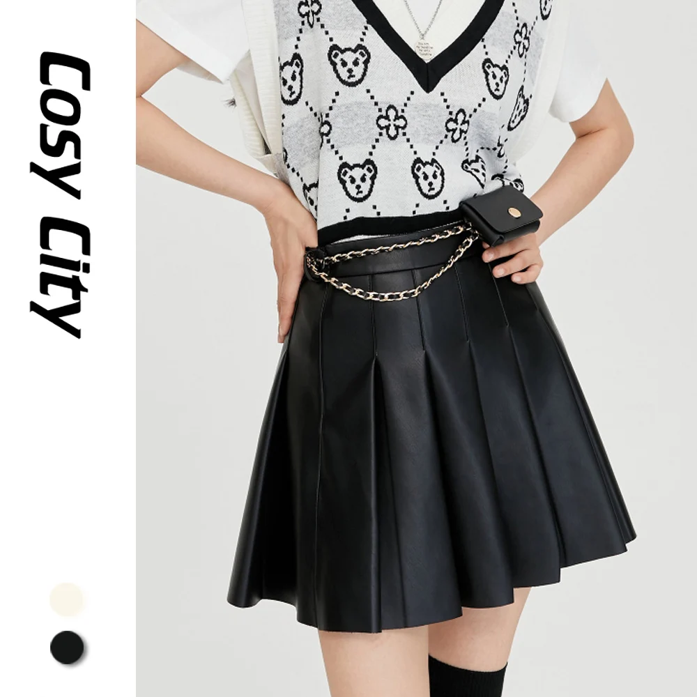 2021 Women Sexy Black High Waist Leather Pleated Skirt Mini Withered Skort A-Line 2000s Aesthetic Fashion Summer Autumn Y2K
2021 Women Sexy Black High Waist Leather Pleated Skirt Mini Withered Skort A-Line 2000s Aesthetic Fashion Summer Autumn Y2K