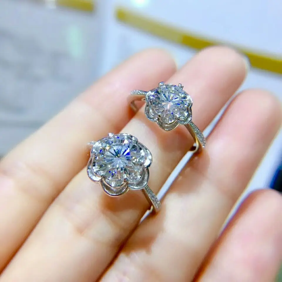 

MeiBaPJ 1 карат/2 карата VVS1 бриллиантовый цветок с муассанитом, простое кольцо для женщин, серебро 925 пробы, изящные свадебные украшения