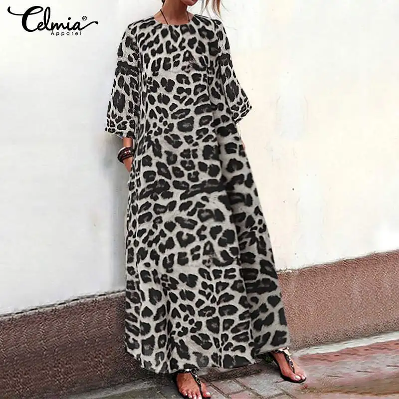 Women 2021 Fashion Maxi Dress Celmia 3/4 Sleeve O Neck Dress Female Casual Loose Party Long Vestidos Kaftan Leopard Print Robe
Women 2021 Fashion Maxi Dress Celmia 3/4 Sleeve O Neck Dress Female Casual Loose Party Long Vestidos Kaftan Leopard Print Robe