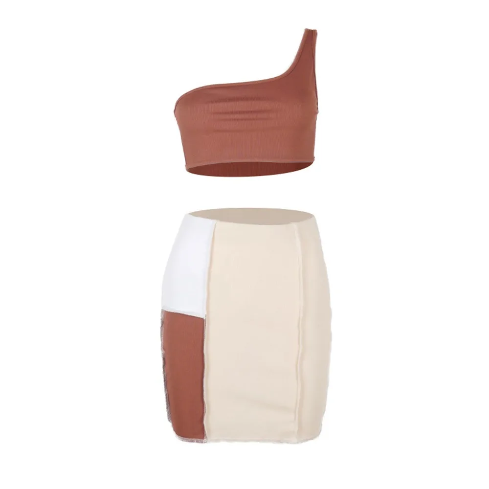 Ribbed Patchwork Two Piece Sets One Shoulder Tank Top And Skirts Women Skinny Vintage Streetwear Co-ord Outfits Club
Ribbed Patchwork Two Piece Sets One Shoulder Tank Top And Skirts Women Skinny Vintage Streetwear Co-ord Outfits Club