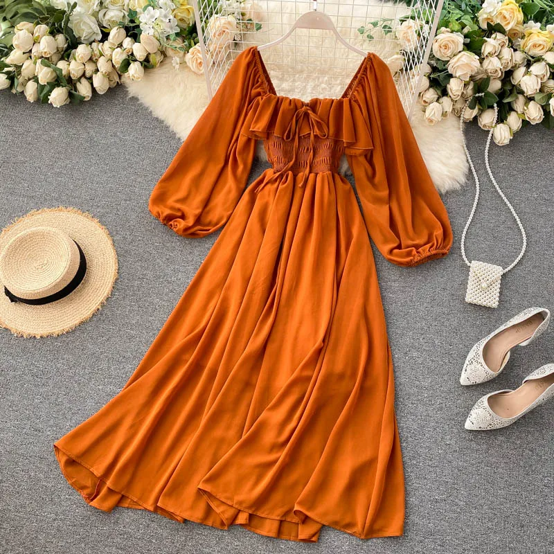 Woherb Chic Elegant Square Collar Dress Women Solid Chiffon Puff Sleeve Dresses 2021 New Korean Fashion Vintage Ruffle Vestidos
Woherb Chic Elegant Square Collar Dress Women Solid Chiffon Puff Sleeve Dresses 2021 New Korean Fashion Vintage Ruffle Vestidos
