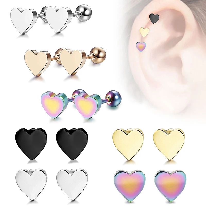 Earrings 2pcs Ear Studs Jewelry Tragus Helix Heart Shape Cartilage Piercing Hot | Украшения и аксессуары