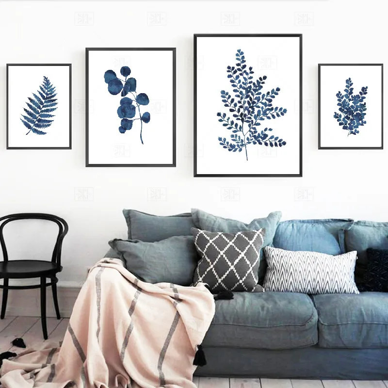 

Fern Posters And Prints Watercolor Ink Blue Indigo Leaf Canvas Painting Botanical Illustration Home Wall Art Decor
