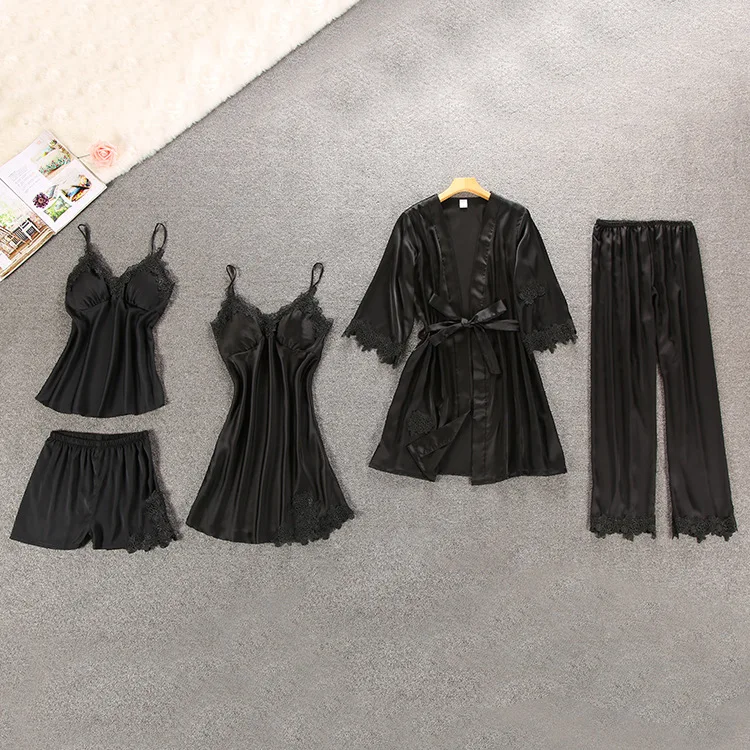Pink 5 Pcs With Pad Sexy Lace Pajama Set Nightgown+Cardigan+Pant Set Lace Pijama For Women
Pink 5 Pcs With Pad Sexy Lace Pajama Set Nightgown+Cardigan+Pant Set Lace Pijama For Women