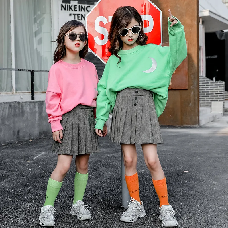 2019 Fall New Pleated Skirt for Girls Gray Woolen Cloth Skirts Autumn Winter Children Clothes Kids Girl For 4 to 12 Years | Мать и