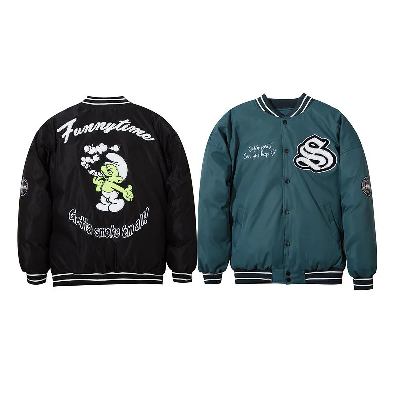 Cartoon Embroidery Flocking Couple Baseball Cotton Padded Jacket Men's Hip Hop Casual Jacket Men Thick Clothing For Winter
Cartoon Embroidery Flocking Couple Baseball Cotton Padded Jacket Men's Hip Hop Casual Jacket Men Thick Clothing For Winter