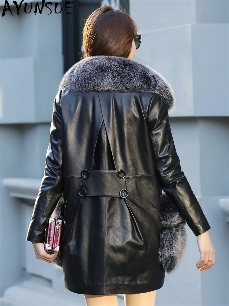 Genuine Leather Jacket Sheepskin Coat Female Down Jacket Winter Clothes Women Real Fox Fur Collar Mujer Chaqueta 12233
Genuine Leather Jacket Sheepskin Coat Female Down Jacket Winter Clothes Women Real Fox Fur Collar Mujer Chaqueta 12233