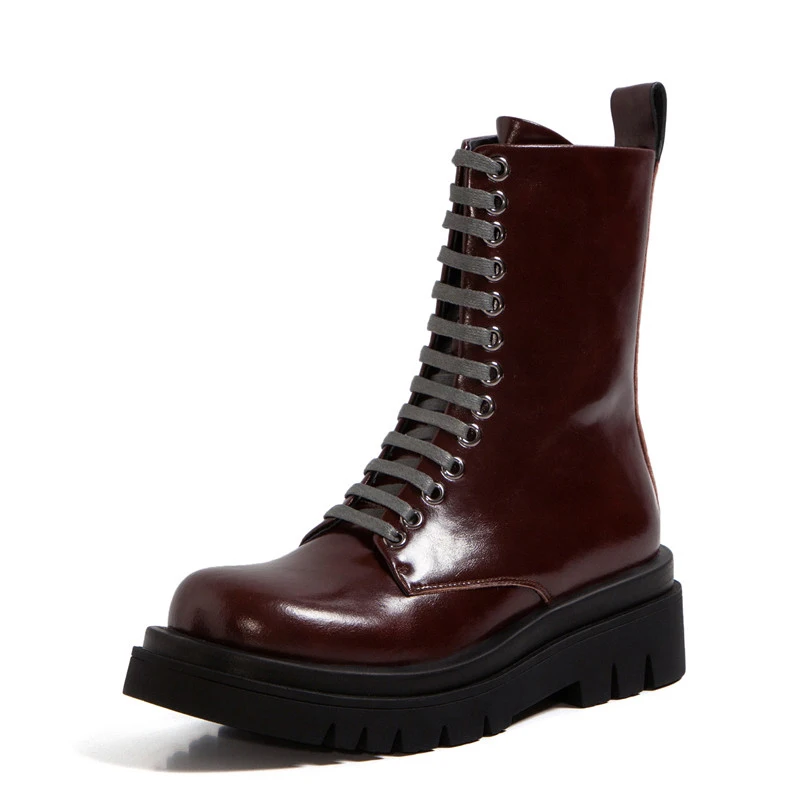 FOREADA Real Leather Motorcycle Boots Woman Med Heel Ankle Boots Lace Up Chunky Heel Shoes Zipper Platform Short Boots Ladies 40 
FOREADA Real Leather Motorcycle Boots Woman Med Heel Ankle Boots Lace Up Chunky Heel Shoes Zipper Platform Short Boots Ladies 40