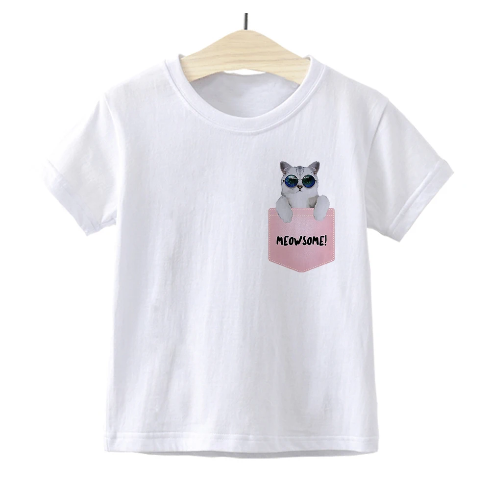 Fun Creative Fake Pocket Cute Cat Printed Baby Tshirt Fine Cozy Child Clothing Short Sleeve Streetwear Harajuku Tops 
Fun Creative Fake Pocket Cute Cat Printed Baby Tshirt Fine Cozy Child Clothing Short Sleeve Streetwear Harajuku Tops