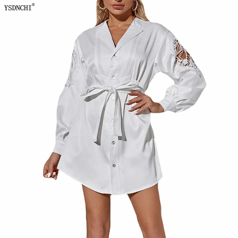 YSDNCHI Autumn Women's Dresses Solid Color Single Breasted Turn Down Collar Long Sleeve Casual With Belt White Short Vestidos
YSDNCHI Autumn Women's Dresses Solid Color Single Breasted Turn Down Collar Long Sleeve Casual With Belt White Short Vestidos