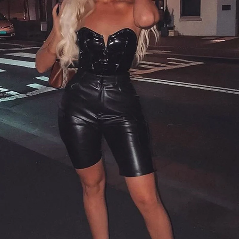 Женский боди из ПУ кожи, без бретелек, y2k 
Женский боди из ПУ кожи, без бретелек, y2k