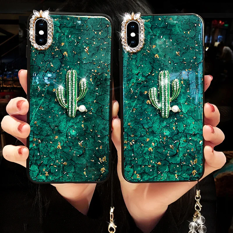 Блестящий 3D Чехол С КАКТУСОМ для телефона iPhone 12 Mini 11 Pro XS Max XR X 8 7 6 6S Plus SE чехлы с