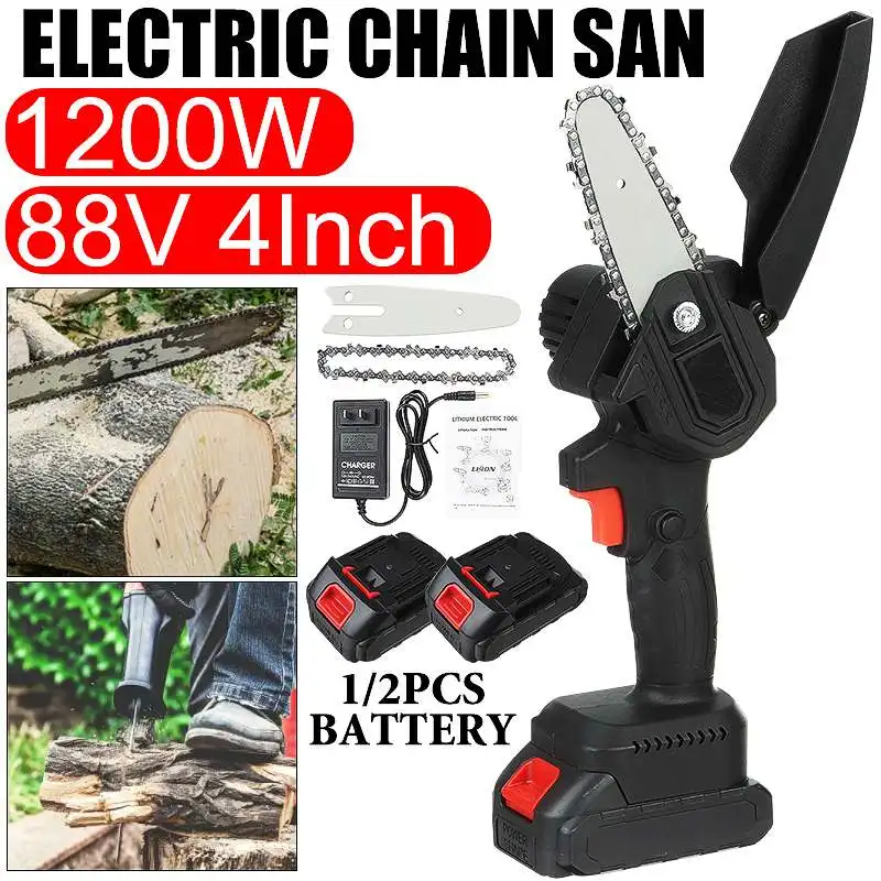 88V 1200W 4 Inch Mini Electric Chain Saw With 1/2 Battery Rechargeable Woodworking Pruning One-handed Garden Logging Power Tools
88V 1200W 4 Inch Mini Electric Chain Saw With 1/2 Battery Rechargeable Woodworking Pruning One-handed Garden Logging Power Tools