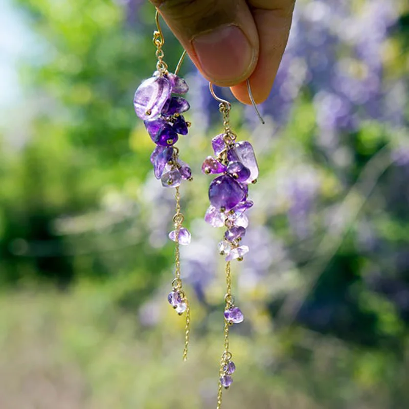 wisteria amethyst earrings, long gold filled bead earring, bead jewelry, February birth stone
wisteria amethyst earrings, long gold filled bead earring, bead jewelry, February birth stone
