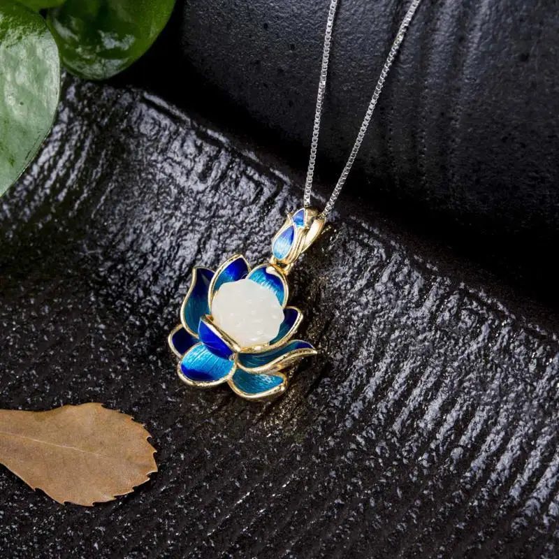 Hetian Jade 925 Silver Pendant Cloisonne Lotus Clavicle Necklace Simple and Short Jewelry Gifts for Girlfriend
Hetian Jade 925 Silver Pendant Cloisonne Lotus Clavicle Necklace Simple and Short Jewelry Gifts for Girlfriend