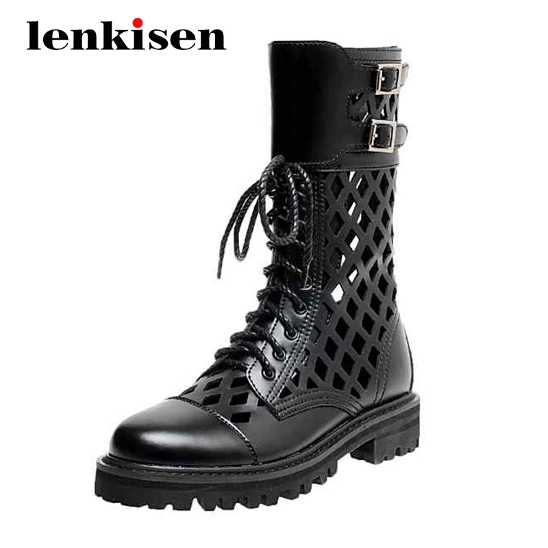 Lenkisen 2020 autumn new shoes women metal fasteners dress round toe med square heel zipper hollow breathable mid-calf boots L01
Lenkisen 2020 autumn new shoes women metal fasteners dress round toe med square heel zipper hollow breathable mid-calf boots L01