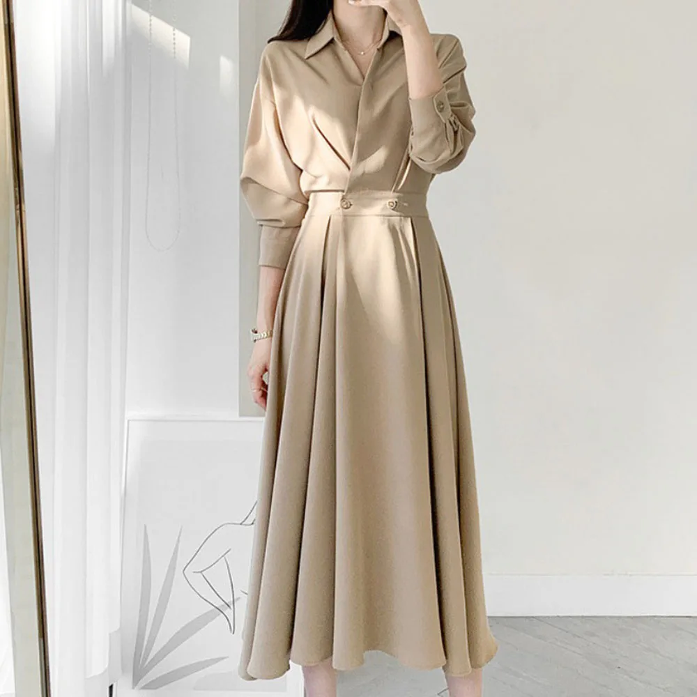 Elegant Dress Women South Korea Chic French Style Lapel Design Sense Niche Temperament Long Shirt Dresses Female Vestidos
Elegant Dress Women South Korea Chic French Style Lapel Design Sense Niche Temperament Long Shirt Dresses Female Vestidos