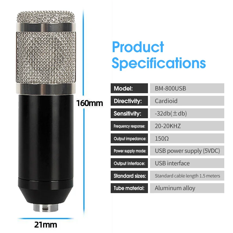 BM800 USB Condenser Microphone Home Voice Recording Microphone for PC Phone Microphone Kit Karaoke YouTube Podcast Gaming Skype
BM800 USB Condenser Microphone Home Voice Recording Microphone for PC Phone Microphone Kit Karaoke YouTube Podcast Gaming Skype