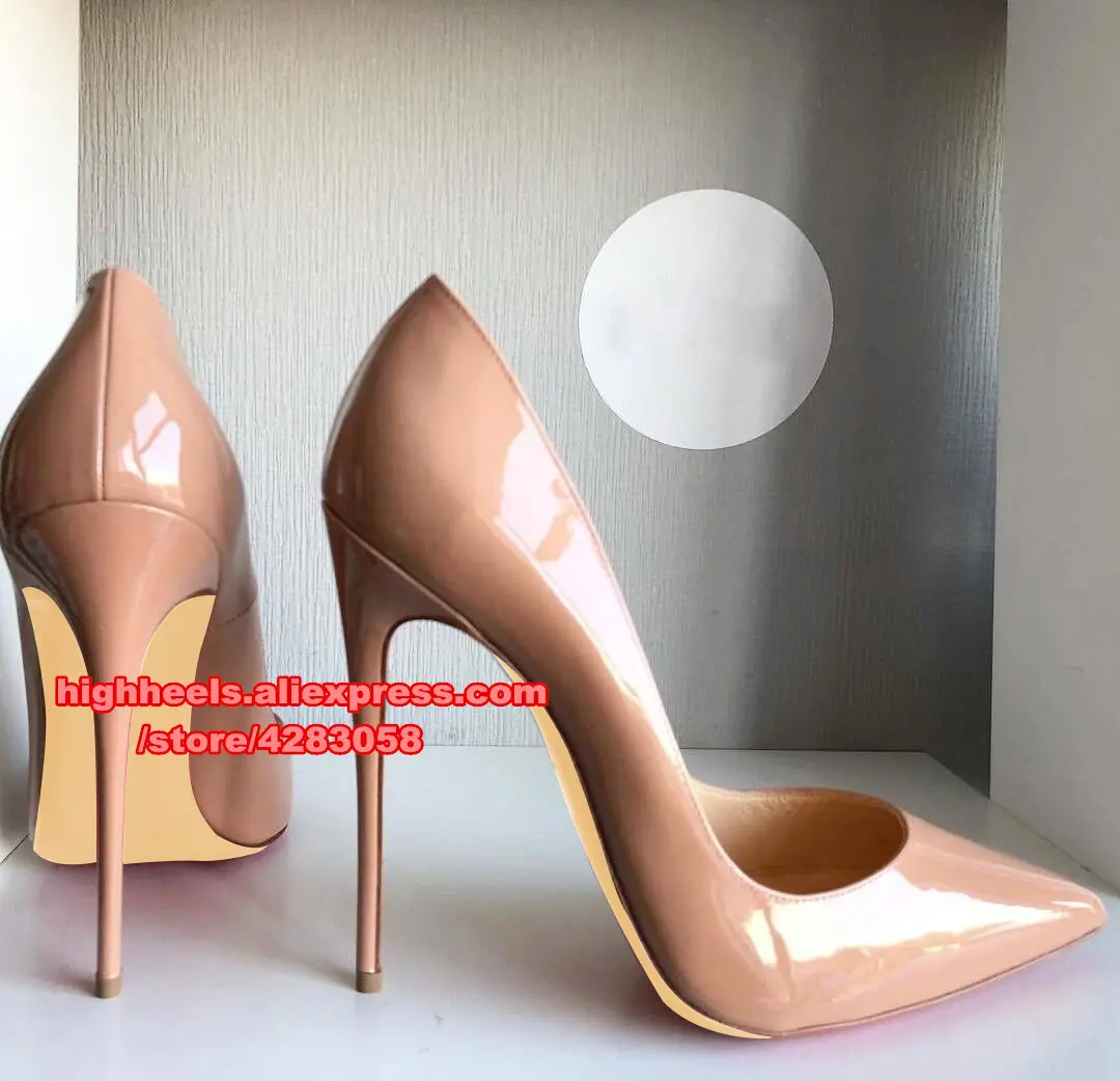 

Sexy lady Casual Designer women shoes Nude patent leathe pointy toe stiletto stripper High heels party pumps 12cm large size 44