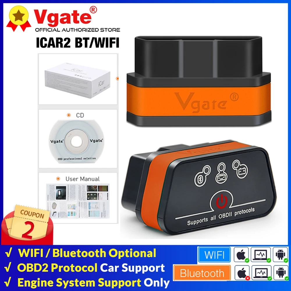 

Vgate icar2 Bluetooth/Wifi OBD2 Diagnostic-tool ELM327 OBD 2 Scanner ELM 327 icar 2 for android/PC/IOS OBDII Code Reader