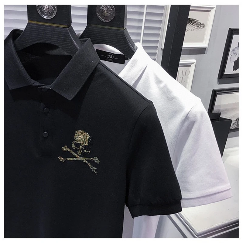 New men's polo shirt summer fashion skull men's short-sleeved shirt Crystal brand clothing
New men's polo shirt summer fashion skull men's short-sleeved shirt Crystal brand clothing