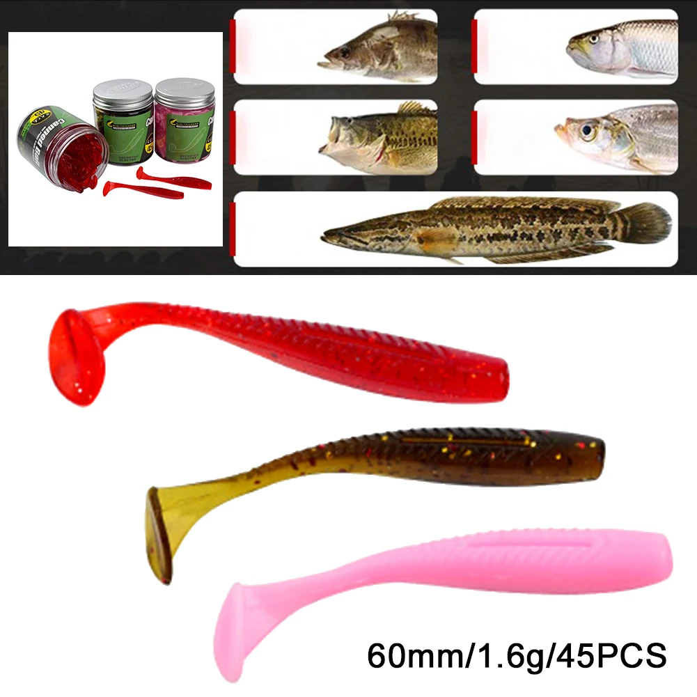 45Pcs/can 1.6g/6cm T-tail Soft PVC Worm Sea Fishing Lures Swim Baits Tools Perch Specializes In Killing Soft Bait Bionic Fish
45Pcs/can 1.6g/6cm T-tail Soft PVC Worm Sea Fishing Lures Swim Baits Tools Perch Specializes In Killing Soft Bait Bionic Fish