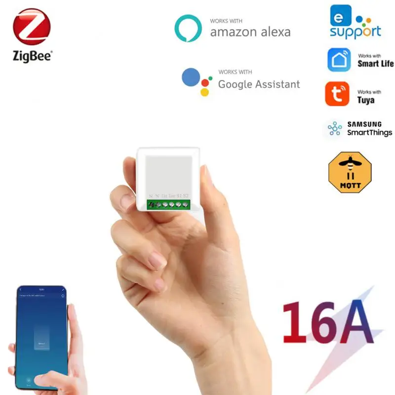 

16A Tuya ZigBee 3.0 Mini Smart Switch Module Supports 1way 2way For Ewelink SmartThings Hub Works With Alexa Google Assistant