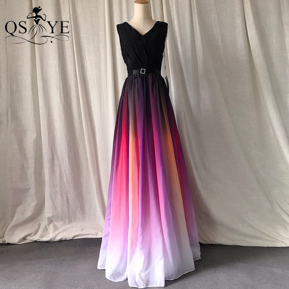 Colorful Fading Chiffon Prom Dress V Neck Black Evening Gown Lace up Party Gown Tiny Belt Ruched Sleeveless Women Formal Dress
Colorful Fading Chiffon Prom Dress V Neck Black Evening Gown Lace up Party Gown Tiny Belt Ruched Sleeveless Women Formal Dress