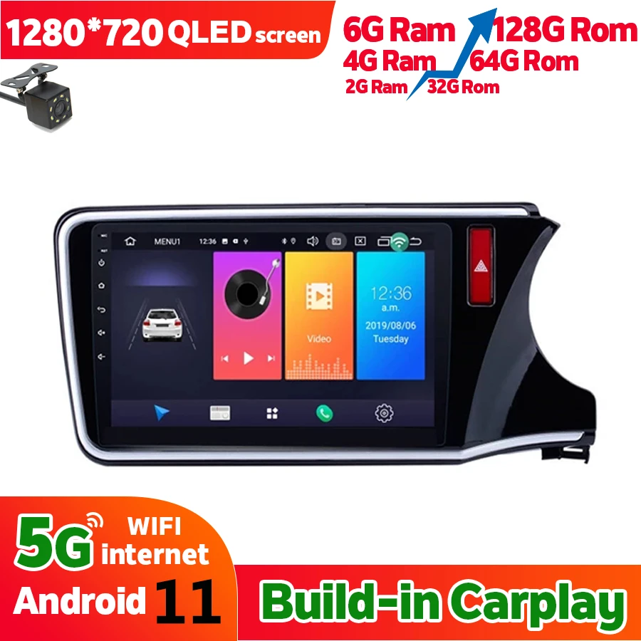 Автомагнитола 6 ГБ ОЗУ 128 Гб ПЗУ GPS навигация для Honda City RHD 2014 2017 Android 11 стерео Dsp