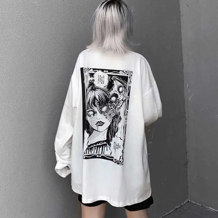 Gothic Cartoon Horror printing T-shirt Women Character Casual Oversized Punk Japanese T Shirts Pullover Top Harajuku Street Tees
Gothic Cartoon Horror printing T-shirt Women Character Casual Oversized Punk Japanese T Shirts Pullover Top Harajuku Street Tees