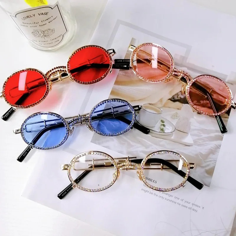 New retro small oval colorful transparent luxury fashion rhinestone sunglasses 
New retro small oval colorful transparent luxury fashion rhinestone sunglasses