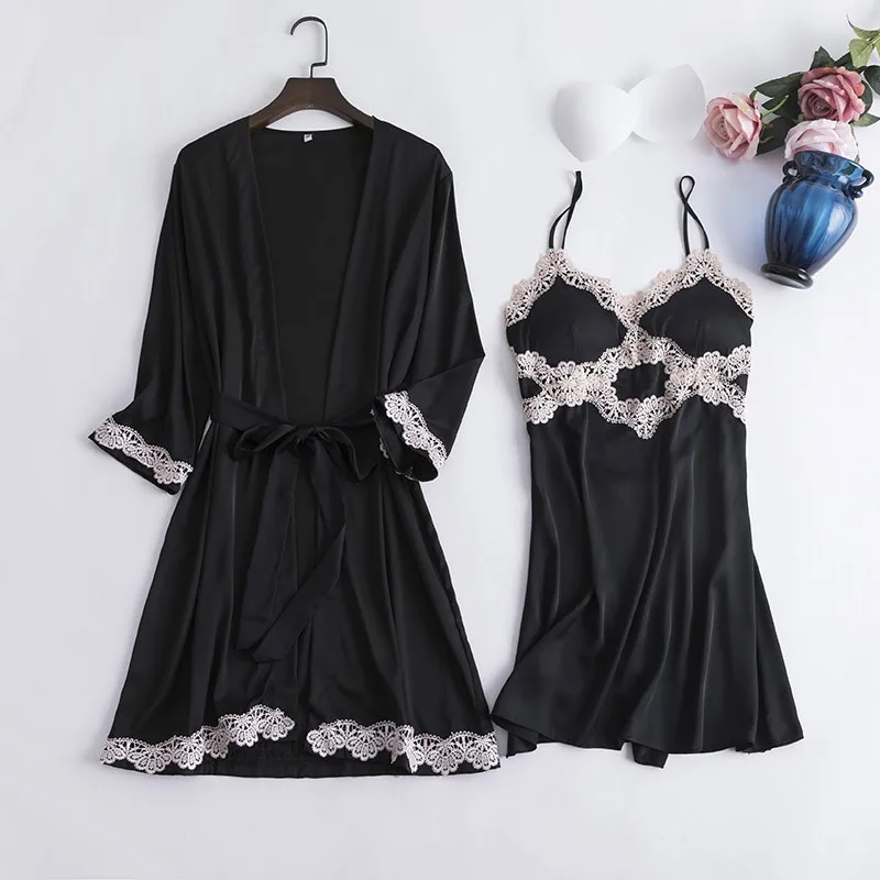 2PCS Nighty Robe Gown Sets Sexy Lady Satin Lace Bathrobe Nighty Dress Spring Sleepwear Nightgown Sleep Suit Lounge Home Wear
2PCS Nighty Robe Gown Sets Sexy Lady Satin Lace Bathrobe Nighty Dress Spring Sleepwear Nightgown Sleep Suit Lounge Home Wear