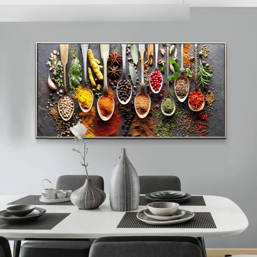 Kitchen Themed Wall Art Decor Colorful Spice and Spoon In Table Canvas Paintings Food Cooking Ingredients Canvas Art Print Decor
Kitchen Themed Wall Art Decor Colorful Spice and Spoon In Table Canvas Paintings Food Cooking Ingredients Canvas Art Print Decor