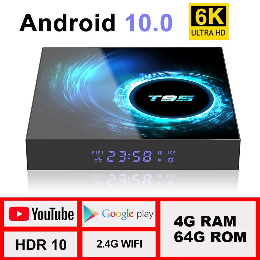 ТВ-приставка LEMFO T95 H616 Android 10 4 ГБ 64 Гб поддержка 6K 30fps YouTube Google Play голосовой