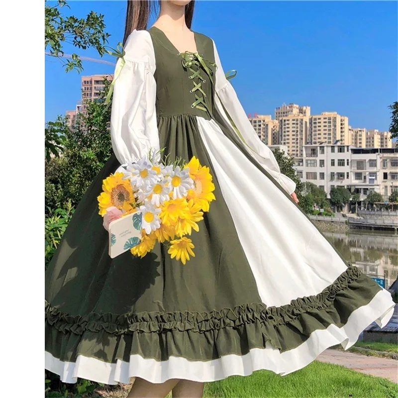 Kawaii Japanese Sweet Soft Girl Green Lolita Dress Sailor Collar Contrast Cross Bandage Bow Cute Ruffles Lantern Sleeve Dresses
Kawaii Japanese Sweet Soft Girl Green Lolita Dress Sailor Collar Contrast Cross Bandage Bow Cute Ruffles Lantern Sleeve Dresses