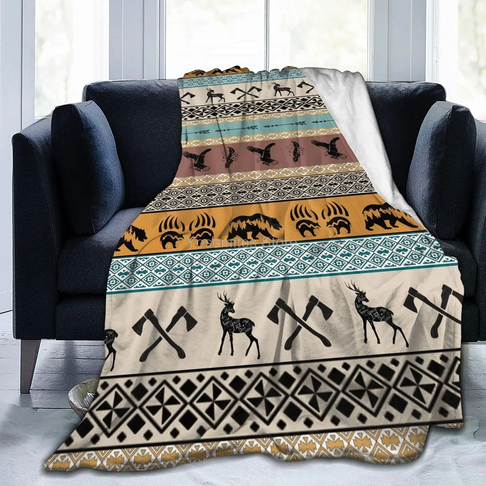 Throw Blanket, Retro Ethnic Bear Eagle Deer Flannel Fleece Blanket for Couch Bed Sofa Ultra Soft Cozy Blanket for Kids Adu
Throw Blanket, Retro Ethnic Bear Eagle Deer Flannel Fleece Blanket for Couch Bed Sofa Ultra Soft Cozy Blanket for Kids Adu