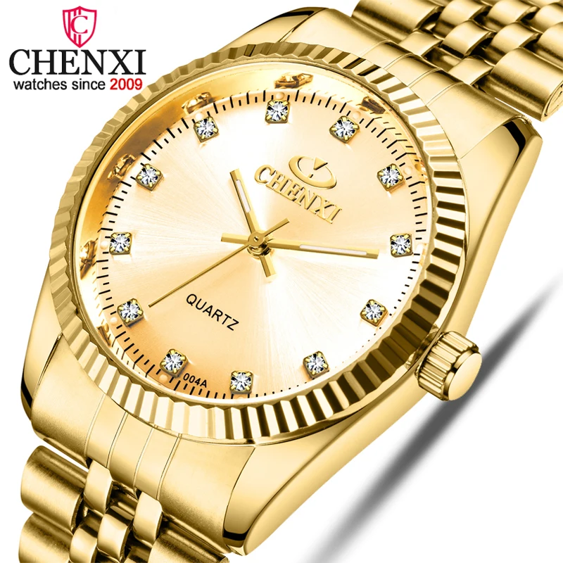 CHENXI Watches for Women & Men Analog Wristwatch Luxury Couple Watch Golden Stainless Steel Rolex Diament Gold | Наручные часы