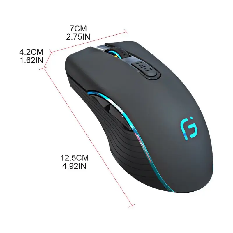 2.4GHz USB Wireless Bluetooth Rechargeable Mouse 7 Color Breathing Light 3 Gear DPI Silent Gaming Office Laptop Mouse 
2.4GHz USB Wireless Bluetooth Rechargeable Mouse 7 Color Breathing Light 3 Gear DPI Silent Gaming Office Laptop Mouse