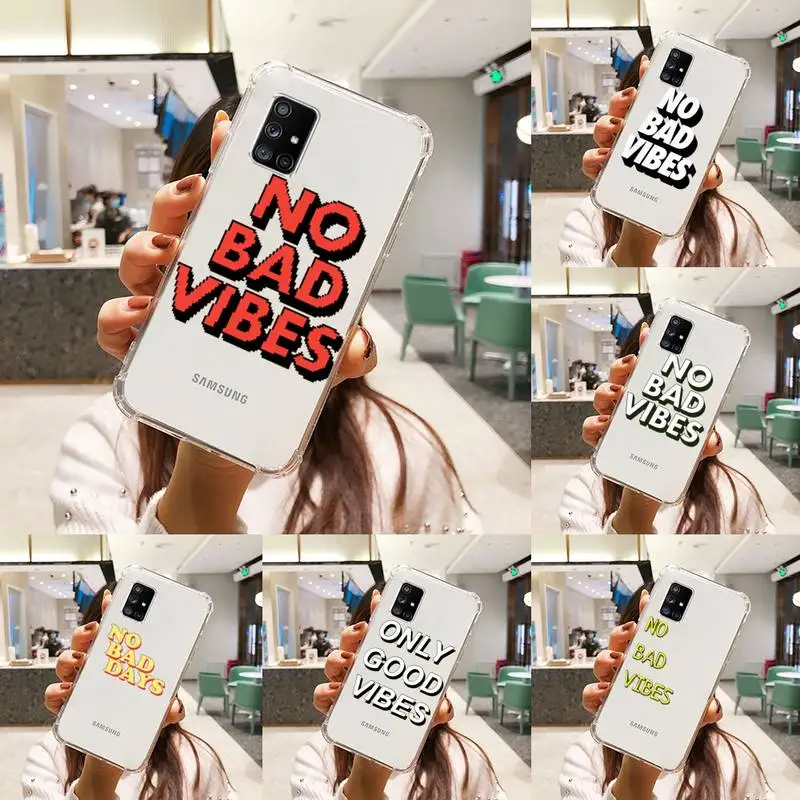 No Bad Vibes color Text Phone Case Transparent For Samsung A51 A50 A71 A70 A81 M60S Note S21 S 20 10 9 8 11 E Plus Ultra
No Bad Vibes color Text Phone Case Transparent For Samsung A51 A50 A71 A70 A81 M60S Note S21 S 20 10 9 8 11 E Plus Ultra
