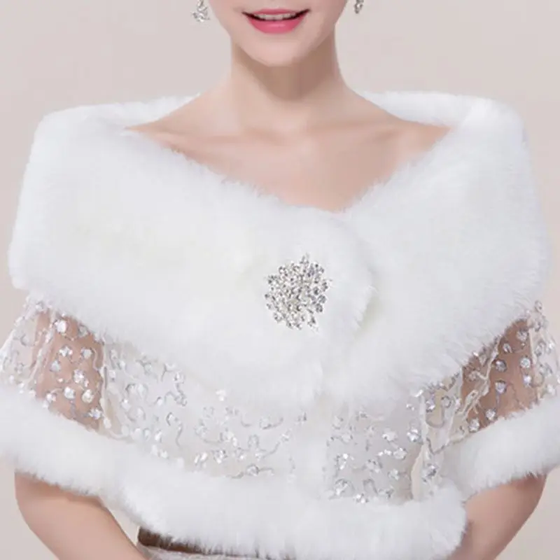 J60E New Bride Shawl Autumn Winter Plush Lace Rhinestone Shawls Cape Scarf Wedding Dress Accessories
J60E New Bride Shawl Autumn Winter Plush Lace Rhinestone Shawls Cape Scarf Wedding Dress Accessories