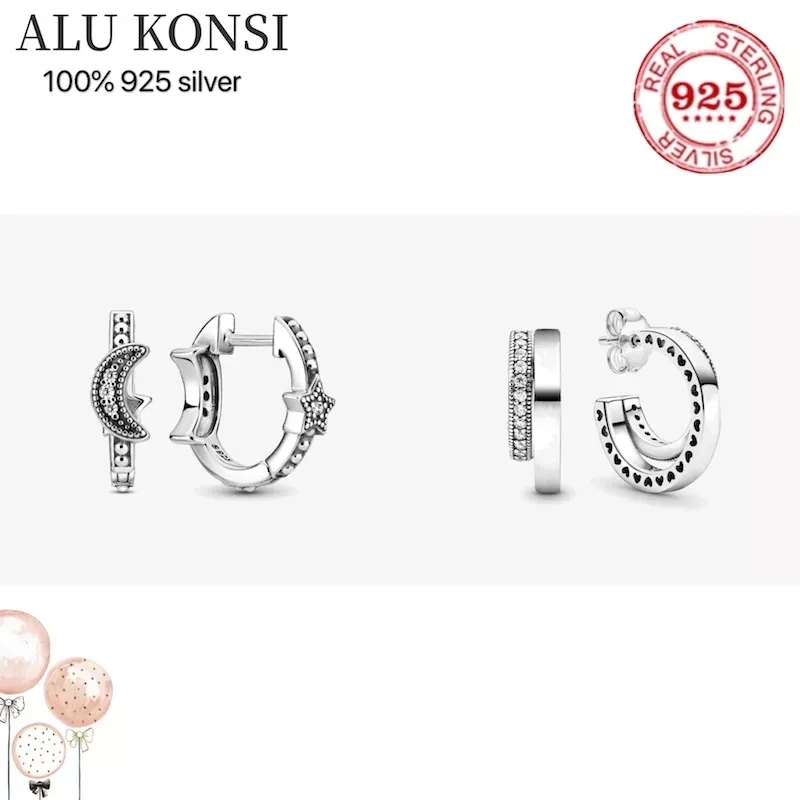 Fit Original luxury 925 Sterling Silver authentic pan earrings For Women Moon star shape high quality fashion wedding Jewelry
Fit Original luxury 925 Sterling Silver authentic pan earrings For Women Moon star shape high quality fashion wedding Jewelry