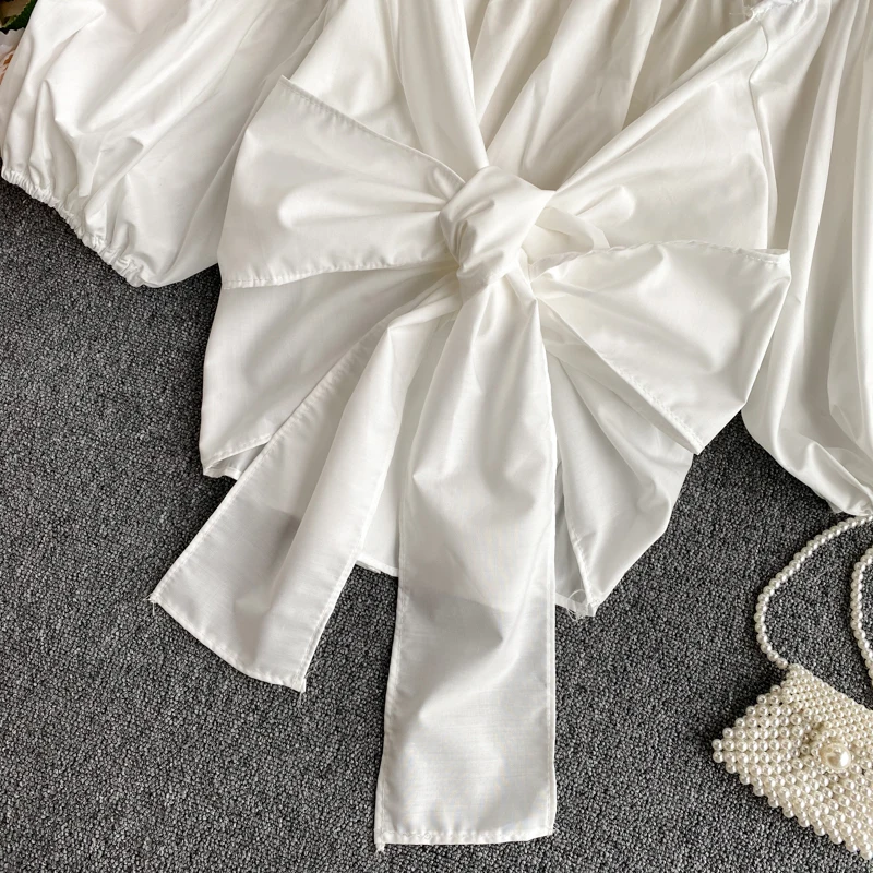 Sexy Short Crop Top Woman Puff Sleeve Strap Bow Blouse Blusas Mujer De Moda 2020 Ladies Short Shirt White Black 
Sexy Short Crop Top Woman Puff Sleeve Strap Bow Blouse Blusas Mujer De Moda 2020 Ladies Short Shirt White Black