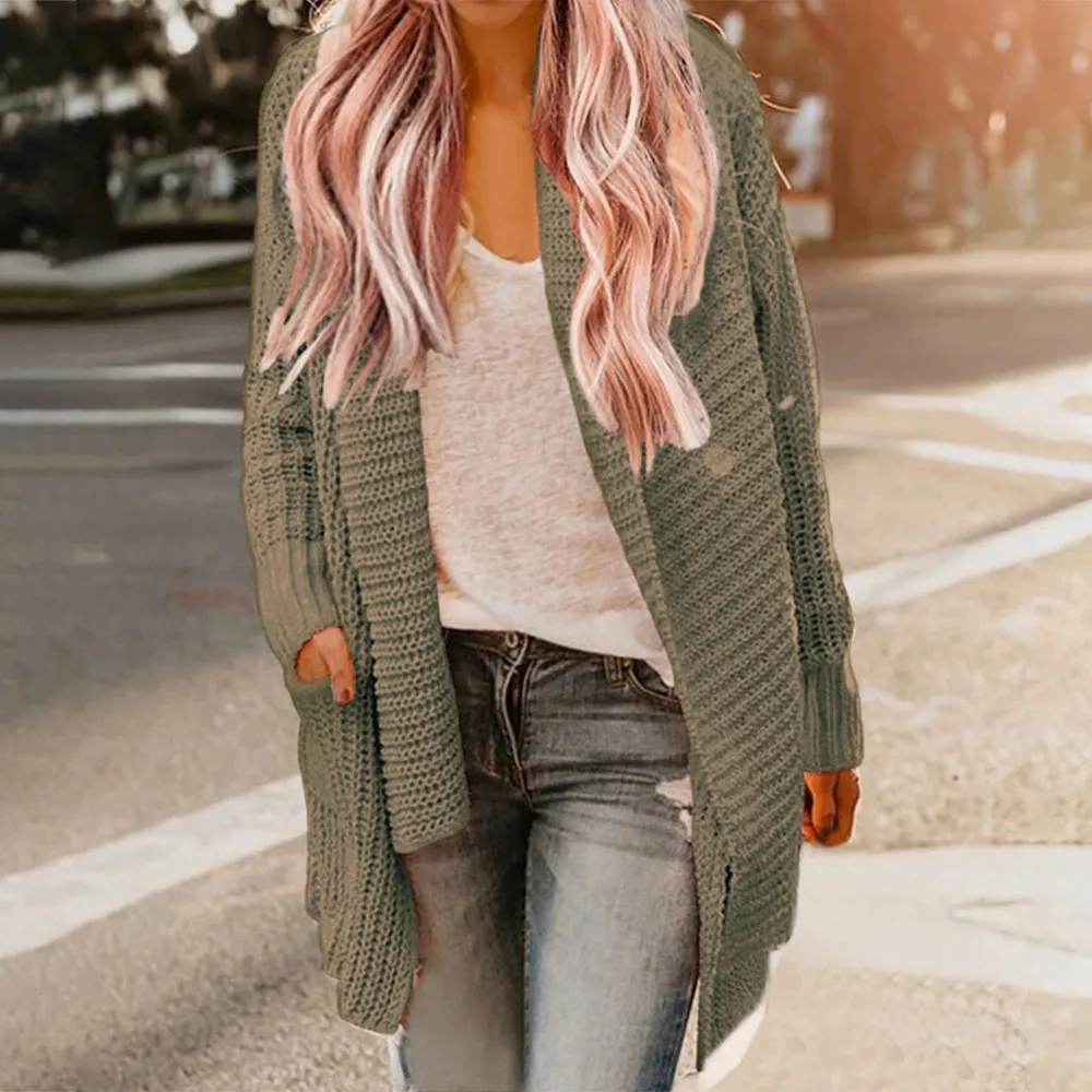 Women Sweater Long Cardigan Autumn Fashion Sweaters Coats Turn-down Collar Knitted Cardigan Female Basic Knit Jacket